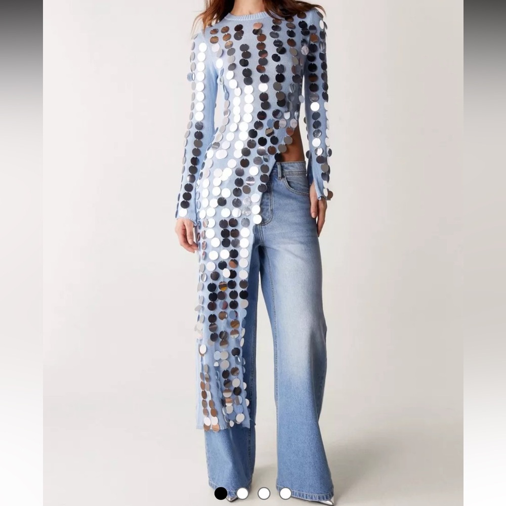 Nasty Gal Blue Sequin Sweater